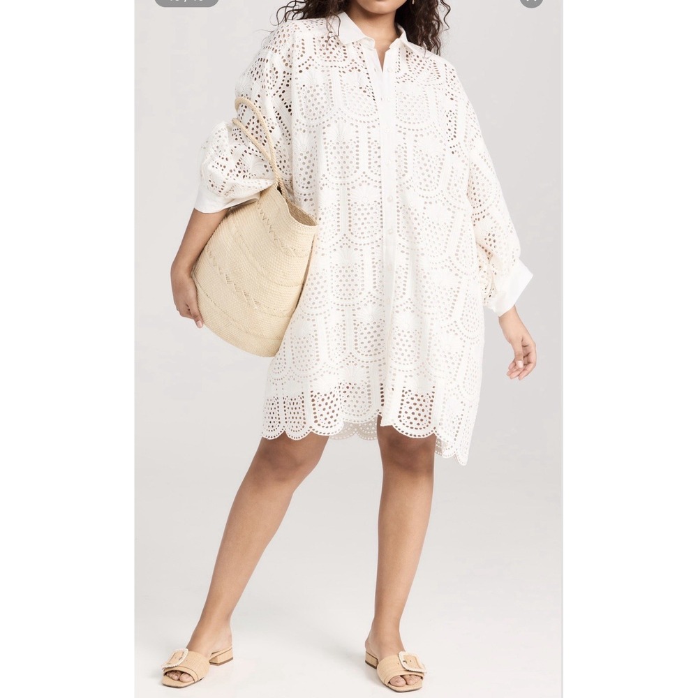 NWT Sundress Florine Shirt Dress XS/S Pineapple Eyelet Lace Scallop Hem ButtonUp